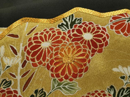 平和屋着物■豪華黒留袖　駒刺繍　扇面吉祥草花文　金彩　正絹　逸品　CABD9941ze