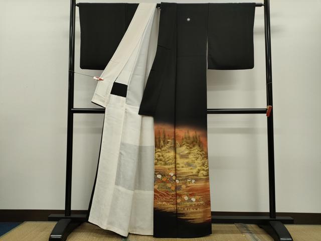 平和屋着物■豪華黒留袖　作家物　鴛鴦風景花文　暈し染め　金彩　正絹　逸品　CABD9931ze