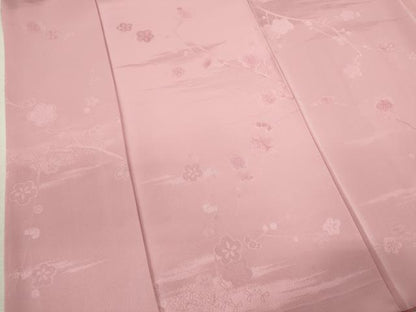 平和屋着物■上質な色無地　地紋起こし　枝梅文　鴇色　正絹　逸品　CABD9938ze