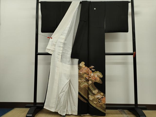 平和屋着物■豪華黒留袖　駒刺繍　松竹梅飛鶴宝尽くし　金彩　正絹　逸品　CABD9933ze