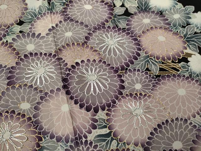 平和屋着物■豪華黒留袖　駒刺繍　籬菊文　たたき染め　金彩　正絹　逸品　CABD9940ze