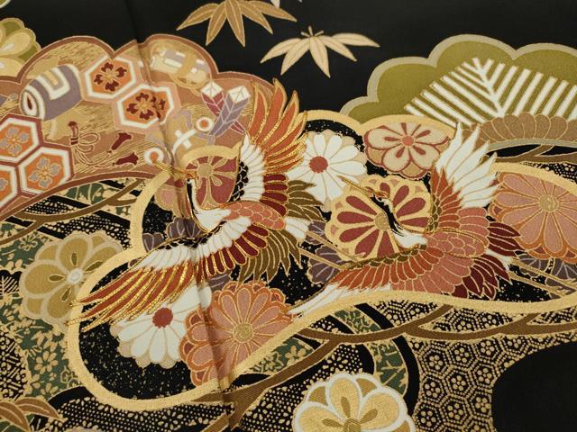 平和屋着物■豪華黒留袖　駒刺繍　松竹梅飛鶴宝尽くし　金彩　正絹　逸品　CABD9933ze