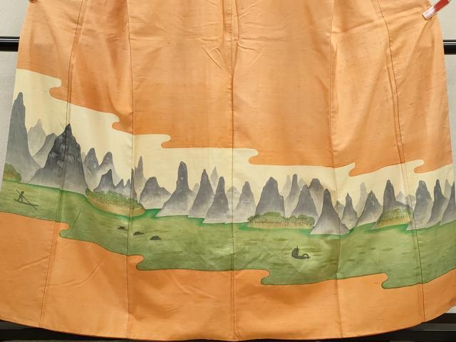 平和屋着物■訪問着　紬地　霞水辺風景文　正絹　逸品　CABD9922ze