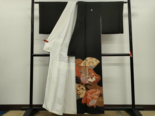 平和屋着物■豪華黒留袖　作家物　扇面御所車草花文　金彩　正絹　逸品　CABD9930ze