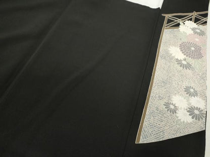 平和屋着物■豪華黒留袖　駒刺繍　籬菊文　たたき染め　金彩　正絹　逸品　CABD9940ze