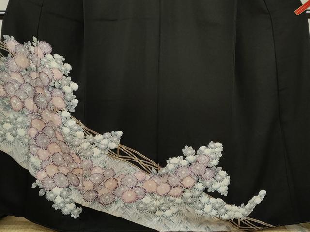 平和屋着物■豪華黒留袖　駒刺繍　籬菊文　たたき染め　金彩　正絹　逸品　CABD9940ze