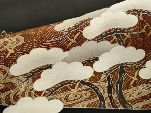 平和屋着物■豪華黒留袖　刺繍　立波飛鶴枝松文　金彩　正絹　逸品　CABD9939ze