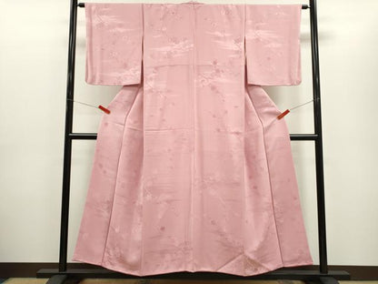 平和屋着物■上質な色無地　地紋起こし　枝梅文　鴇色　正絹　逸品　CABD9938ze