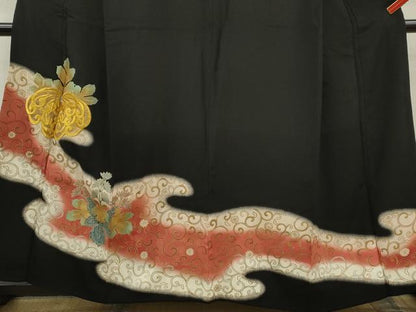 平和屋着物■豪華黒留袖　駒刺繍　桐花唐草文　暈し染め　金銀彩　正絹　逸品　CABD9928ze