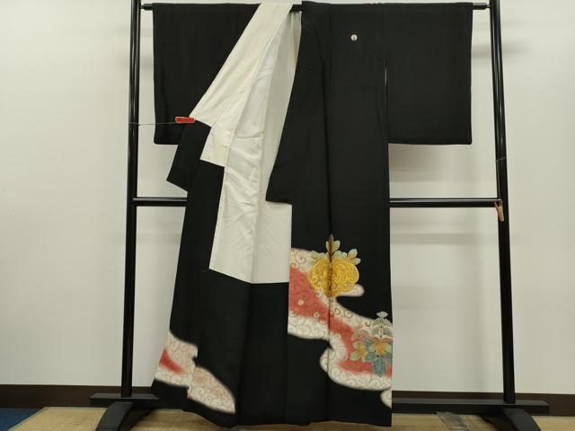 平和屋着物■豪華黒留袖　駒刺繍　桐花唐草文　暈し染め　金銀彩　正絹　逸品　CABD9928ze