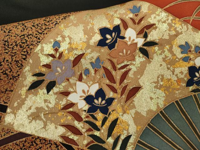 平和屋着物■豪華黒留袖　作家物　扇面御所車草花文　金彩　正絹　逸品　CABD9930ze