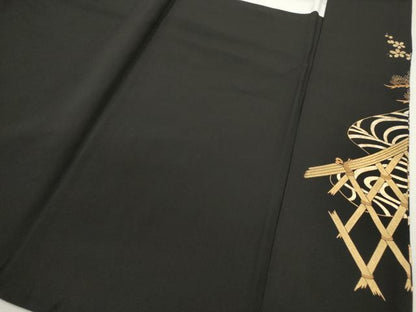 平和屋着物■豪華黒留袖　檜扇草花文　金銀彩　正絹　逸品　CABD9921ze
