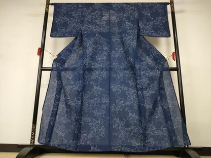 平和屋着物＊夏物 小紋 ちぢみ織 草花文 AABH3986jd