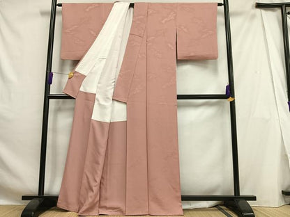平和屋着物■上質な色無地 霞地紋 紅梅色 正絹 逸品 AABH0988oa