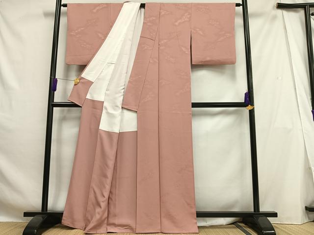 平和屋着物■上質な色無地 霞地紋 紅梅色 正絹 逸品 AABH0988oa