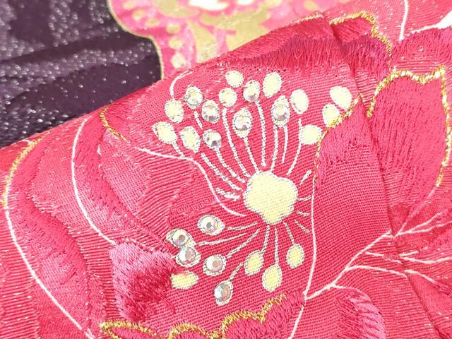 平和屋着物○豪華振袖 舞蝶花文 ラインストーン 暈し染め 金銀