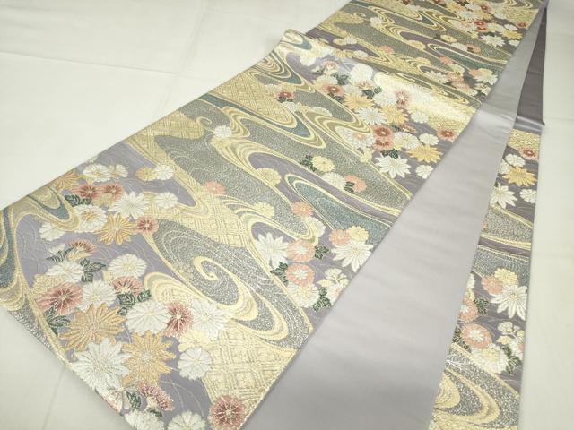 平和屋着物▼六通柄袋帯 流水花文 金銀糸 正絹 逸品 DABC3981az