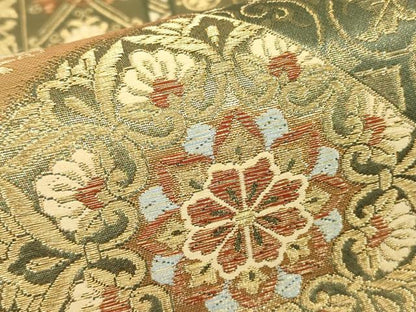 平和屋着物▼六通柄袋帯 正倉院花文 金糸 正絹 逸品 DABC3968az