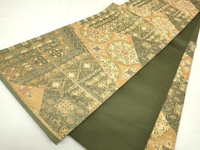 平和屋着物▼六通柄袋帯 正倉院花文 金糸 正絹 逸品 DABC3968az