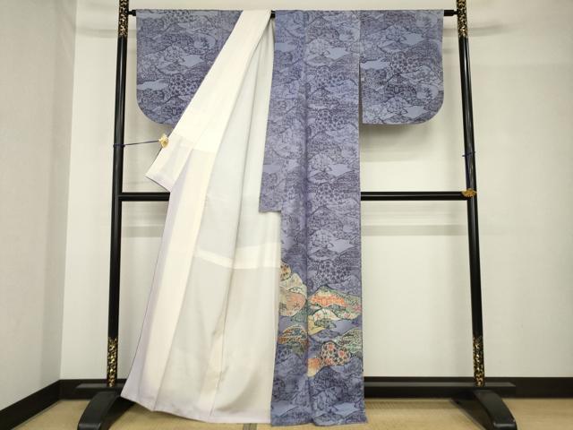 平和屋着物●訪問着　紅型　作家物　紬地　風景文　正絹　逸品　AABH5764ck 平和屋着物○訪問着 紅型 作家物 紬地 風景文 正絹 逸品 AABH5764ck