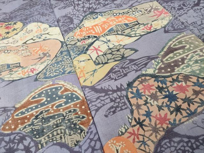 平和屋着物●訪問着　紅型　作家物　紬地　風景文　正絹　逸品　AABH5764ck