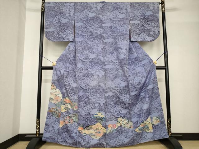 平和屋着物●訪問着　紅型　作家物　紬地　風景文　正絹　逸品　AABH5764ck 平和屋着物○訪問着 紅型 作家物 紬地 風景文 正絹 逸品 AABH5764ck