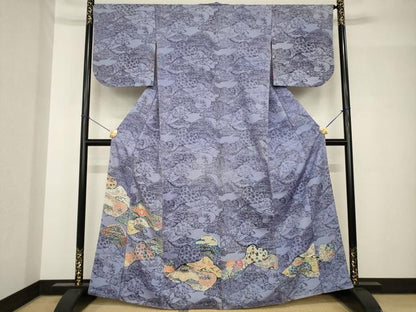 平和屋着物●訪問着　紅型　作家物　紬地　風景文　正絹　逸品　AABH5764ck