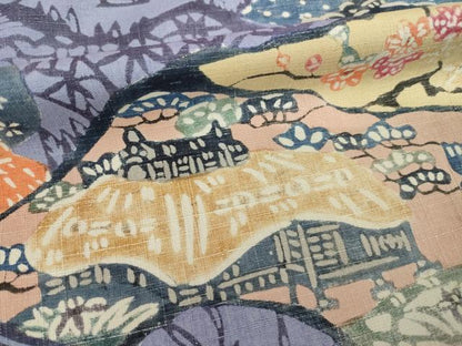 平和屋着物●訪問着　紅型　作家物　紬地　風景文　正絹　逸品　AABH5764ck