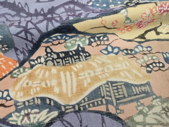 平和屋着物●訪問着　紅型　作家物　紬地　風景文　正絹　逸品　AABH5764ck