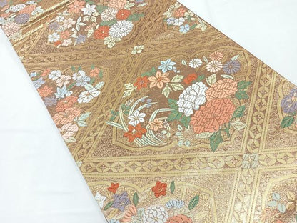 平和屋着物◎六通柄袋帯　天井花文　金糸　正絹　逸品　CABE5673nb