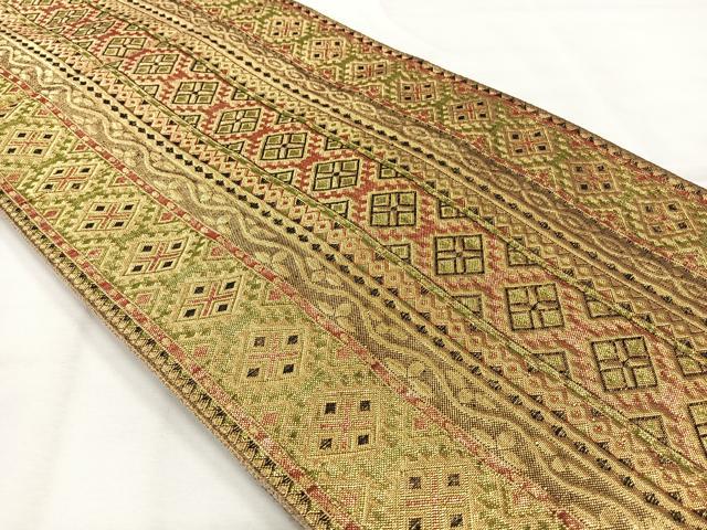 平和屋着物◎佐賀錦　六通柄袋帯　花間道　金糸　正絹　逸品　AABH5450uk