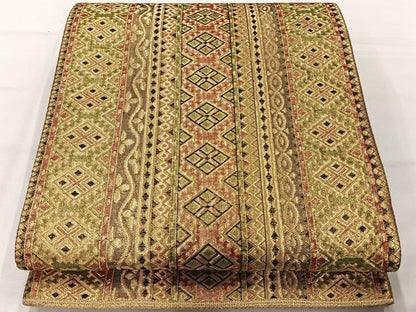 平和屋着物◎佐賀錦　六通柄袋帯　花間道　金糸　正絹　逸品　AABH5450uk