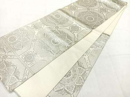 平和屋着物◎六通柄袋帯　蜀江花文　純プラチナ箔　正絹　逸品　AABH5448uk