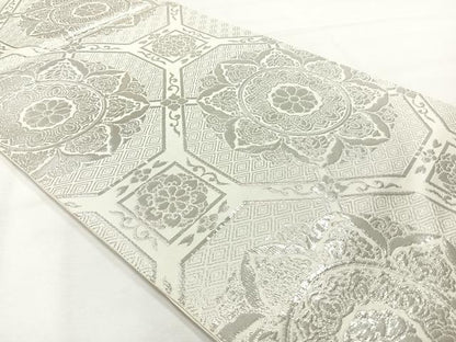 平和屋着物◎六通柄袋帯　蜀江花文　純プラチナ箔　正絹　逸品　AABH5448uk