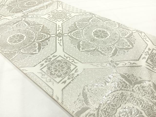 平和屋着物◎六通柄袋帯　蜀江花文　純プラチナ箔　正絹　逸品　AABH5448uk