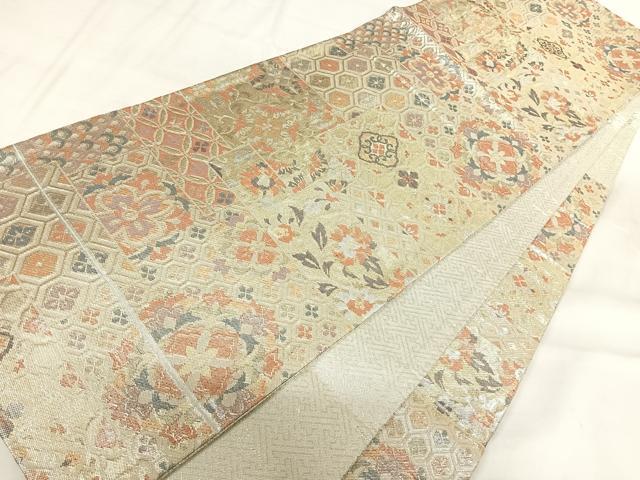 平和屋着物◎新佐賀錦 六通柄袋帯 吉祥花文 金銀糸 正絹 逸品 AABH0135yx