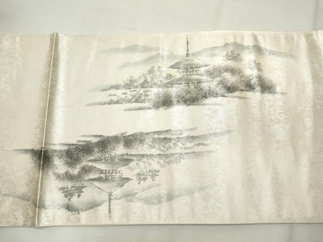 平和屋着物◎六通柄袋帯　作家物　手描き　風景文　引箔　正絹　逸品　CABE4147ou