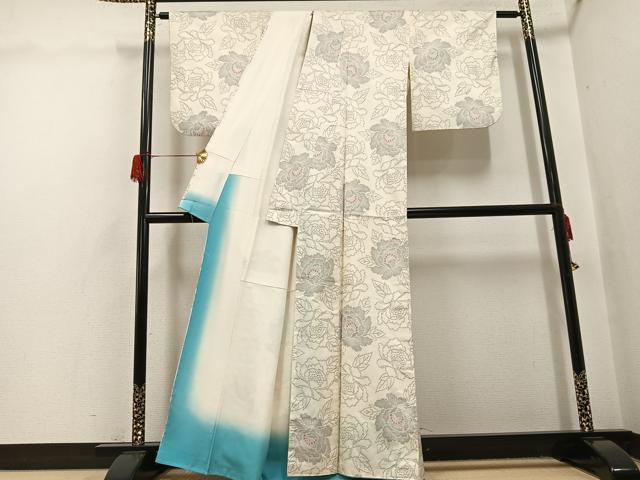 平和屋着物○本場大島紬 白大島 一元7マルキ 牡丹 正絹 逸品 未使用