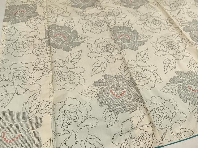 平和屋着物○本場大島紬 白大島 一元7マルキ 牡丹 正絹 逸品 未使用