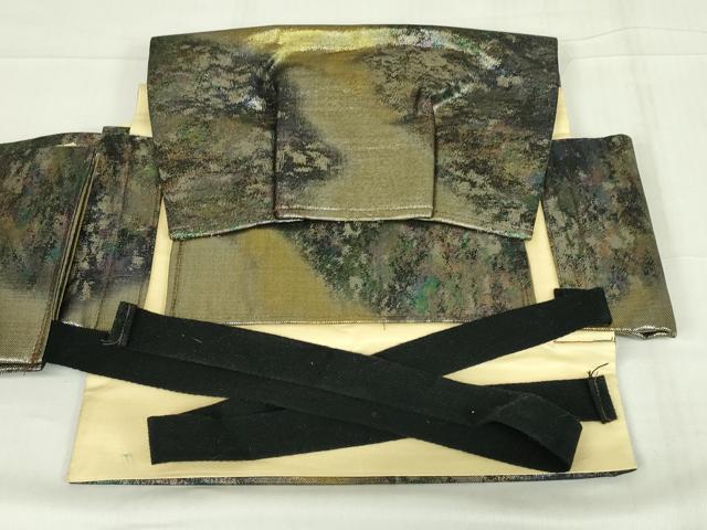平和屋着物●つけ帯　霞文　金糸　正絹　逸品　CABD0491hy 平和屋着物○綴れ つけ帯 誰が袖花文 黒地 金糸 正絹 逸品 CABE3719dy