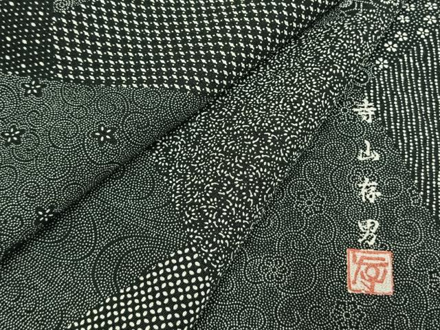 平和屋着物●寺山存男　江戸小紋　百柄　黒地　正絹　逸品　AABH4678fy