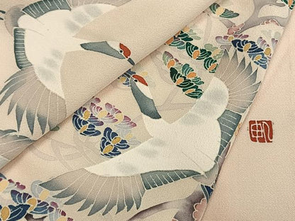 平和屋着物●訪問着　友禅　作家物　花鳥文　暈し染め　正絹　逸品　AABH4702fy