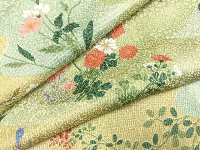 平和屋着物●上質な小紋　草花文　金彩　正絹　逸品　未使用　AABH4710fy