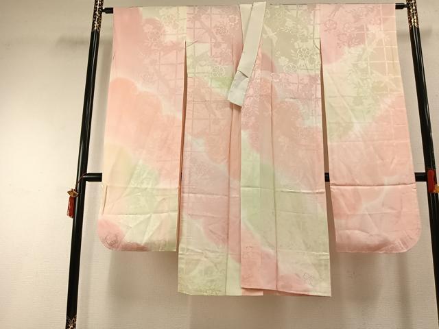 平和屋着物●振袖用長襦袢　無双仕立て　花鳥地紋　暈し染め　正絹　逸品　AABH4675fy