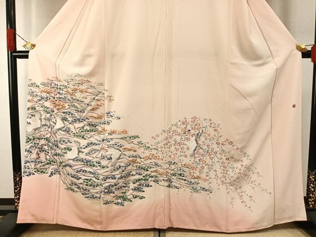 平和屋着物●訪問着　友禅　作家物　花鳥文　暈し染め　正絹　逸品　AABH4702fy