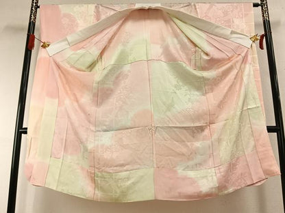 平和屋着物●振袖用長襦袢　無双仕立て　花鳥地紋　暈し染め　正絹　逸品　AABH4675fy