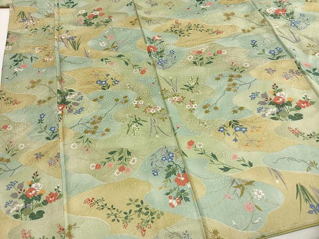 平和屋着物●上質な小紋　草花文　金彩　正絹　逸品　未使用　AABH4710fy