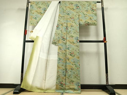 平和屋着物●上質な小紋　草花文　金彩　正絹　逸品　未使用　AABH4710fy
