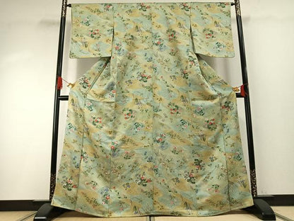平和屋着物●上質な小紋　草花文　金彩　正絹　逸品　未使用　AABH4710fy