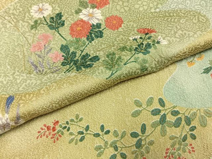 平和屋着物●上質な小紋　草花文　金彩　正絹　逸品　未使用　AABH4710fy